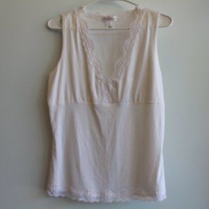 White House Black Market White Sleeveless V-Neck Top w/ Lace Trim